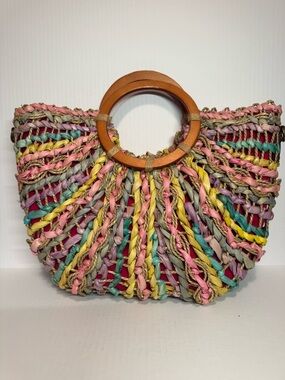 NEW Patricia Nash Lesa Straw Tote Pastel Woven Round Handle Crossbody Dust Bag